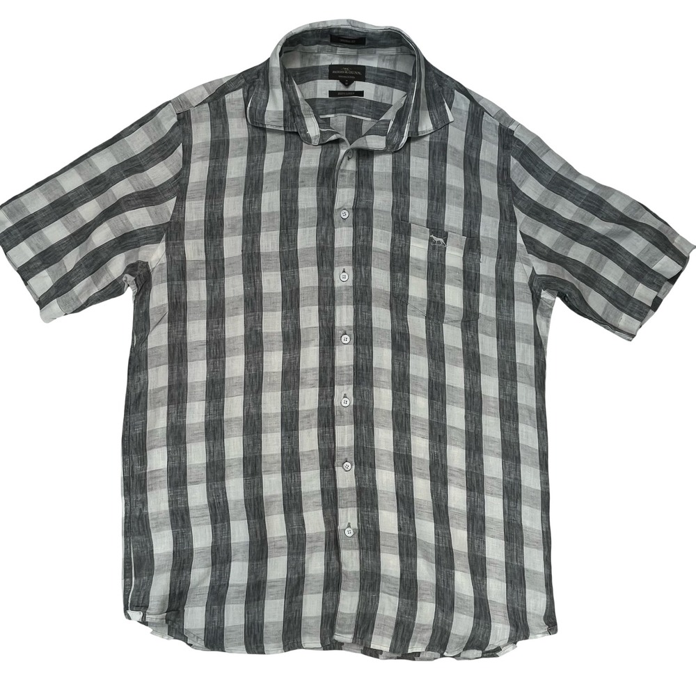 Rodd & Gunn Mens Linen Shirt Grey Check Short Sleeve Original Fit Coastal M